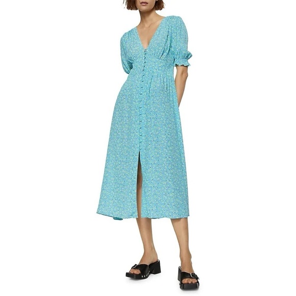 MANGO Blue and green Floral romantic Dress open back XS - Picture 9 of 10